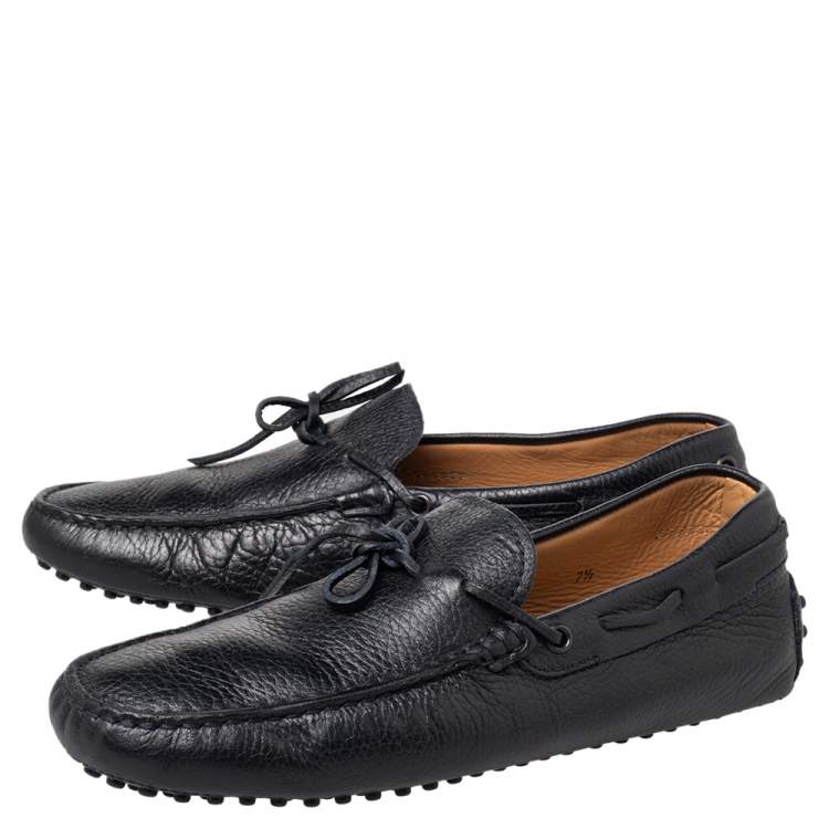 Pre Owned Tod's Black Leather Bow Slip On Loafers Size 41.5