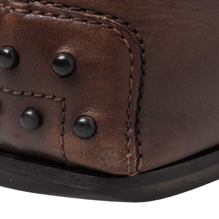 Pre Owned Tod's Brown Leather Penny Slip On Loafers Size 44.5