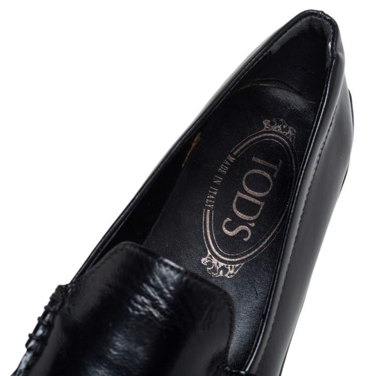 Pre Owned Tod's Black Leather Slip On  Loafers Size 36