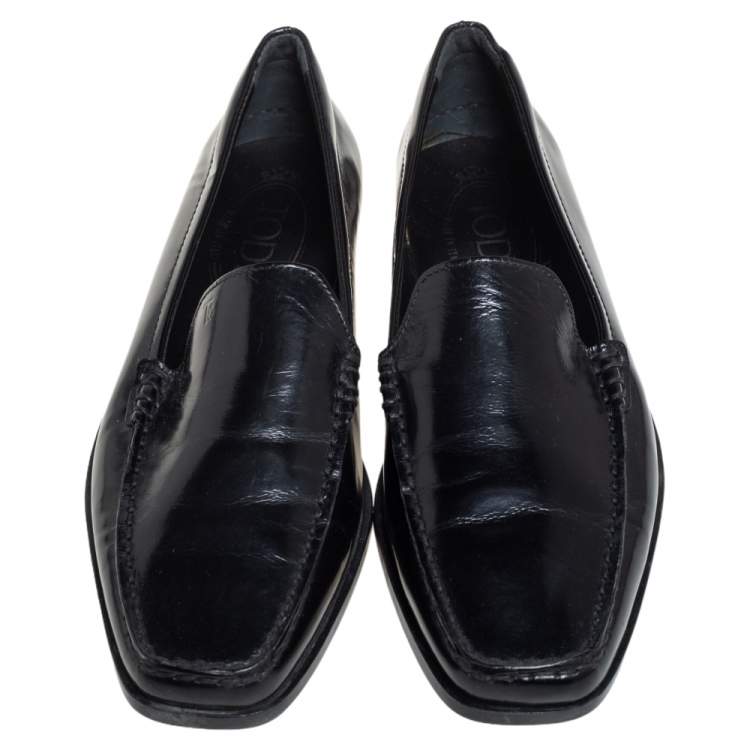 Pre Owned Tod's Black Leather Slip On  Loafers Size 36