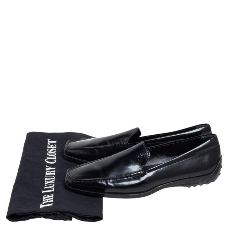 Pre Owned Tod's Black Leather Slip On  Loafers Size 36