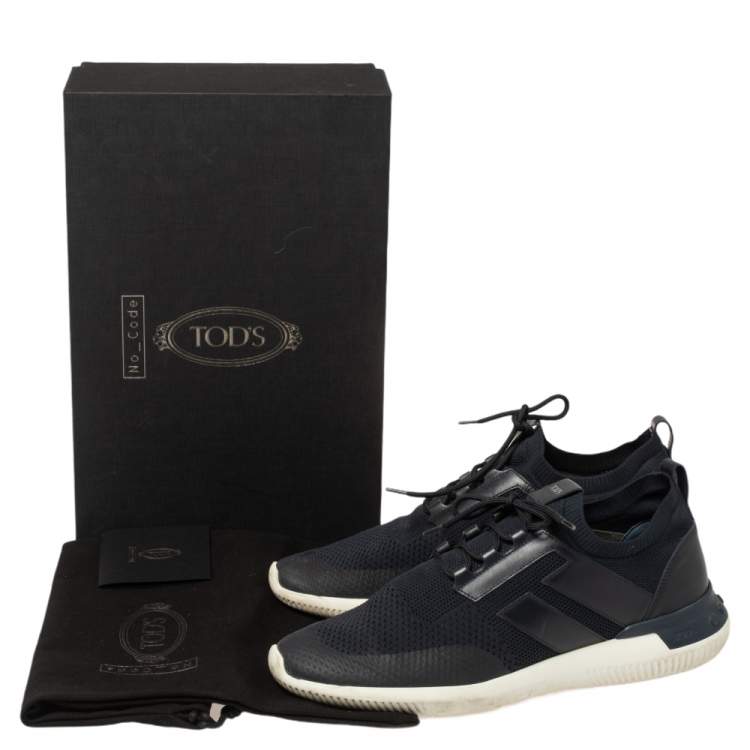 Pre Owned Tod's Blue Navy Blue Knit Fabric Shoeker No Code Lace Sneakers Size 44.5