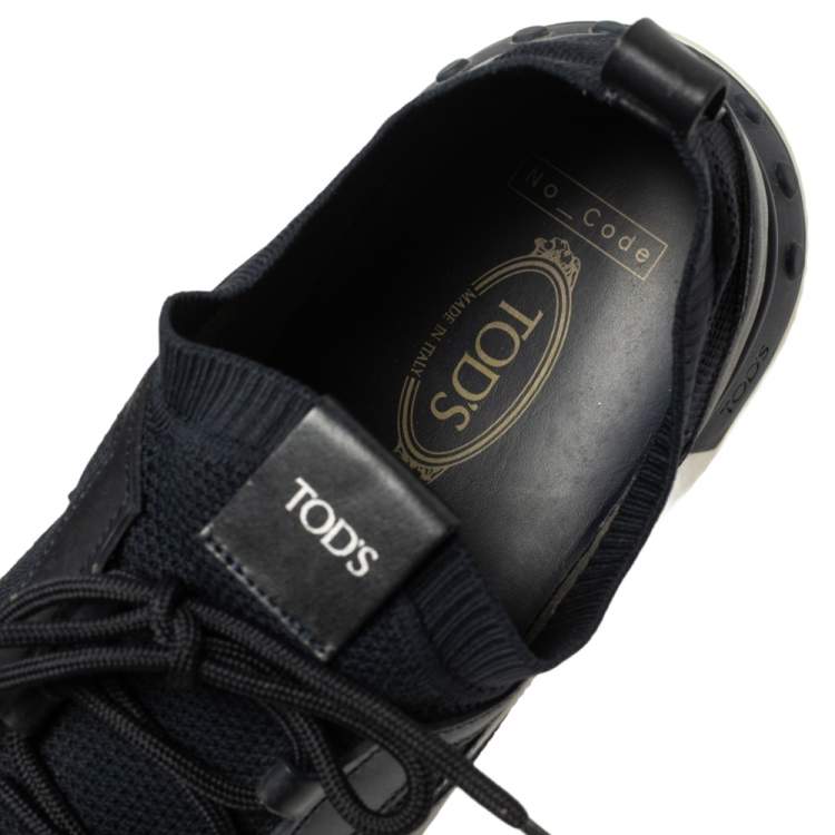 Pre Owned Tod's Blue Navy Blue Knit Fabric Shoeker No Code Lace Sneakers Size 44.5
