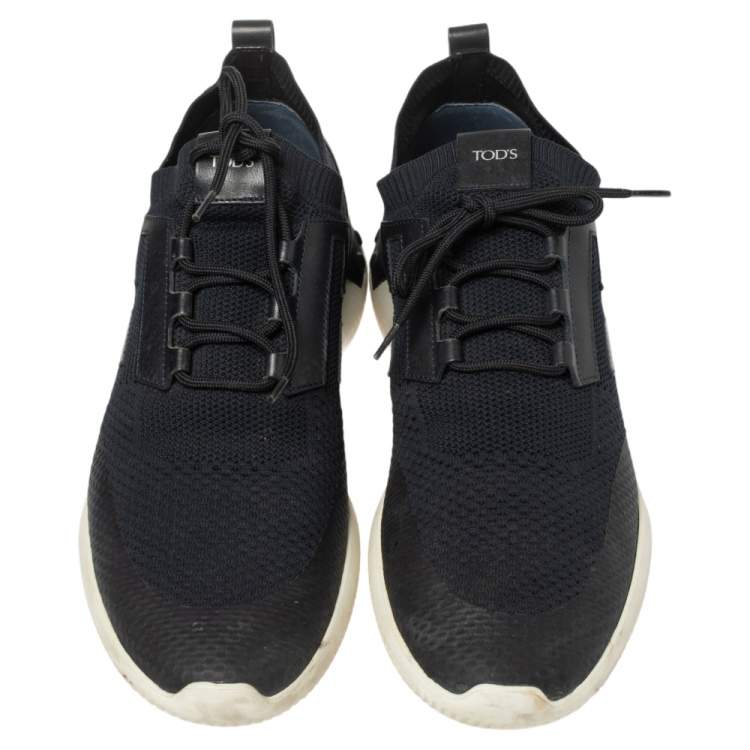 Pre Owned Tod's Blue Navy Blue Knit Fabric Shoeker No Code Lace Sneakers Size 44.5