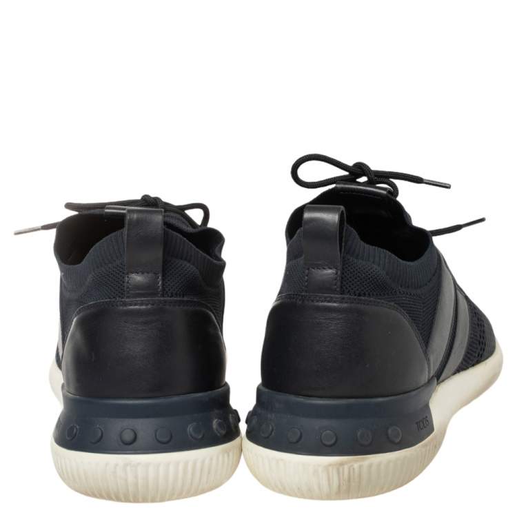 Pre Owned Tod's Blue Navy Blue Knit Fabric Shoeker No Code Lace Sneakers Size 44.5