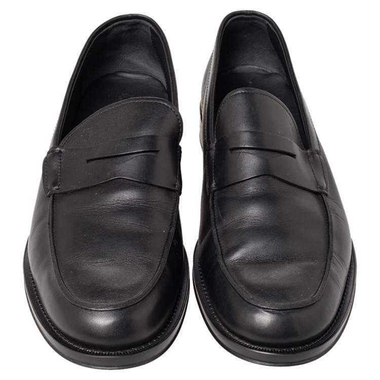 Pre Owned Tod's Black Leather Penny Slip On Loafers Size 45