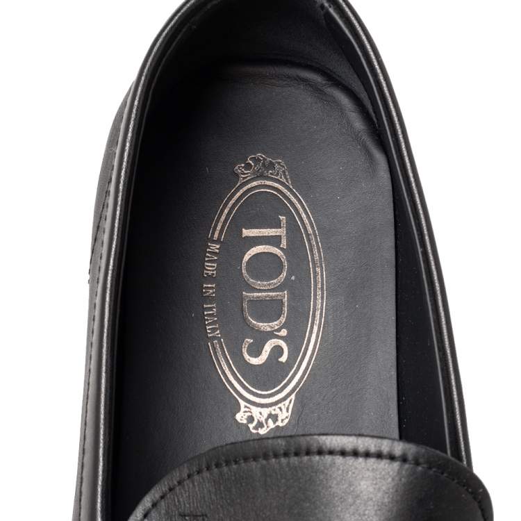 Pre Owned Tod's Black Leather Penny Slip On Loafers Size 45