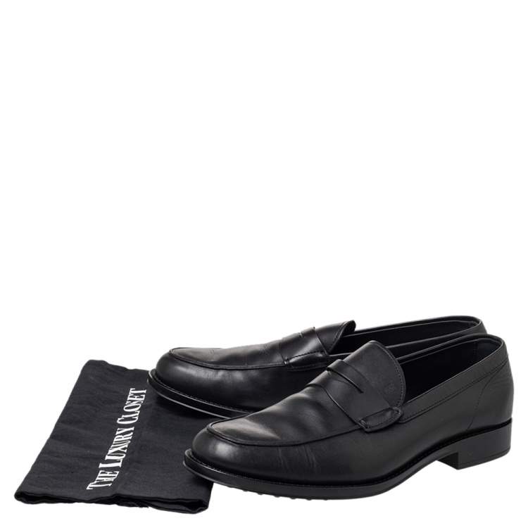 Pre Owned Tod's Black Leather Penny Slip On Loafers Size 45