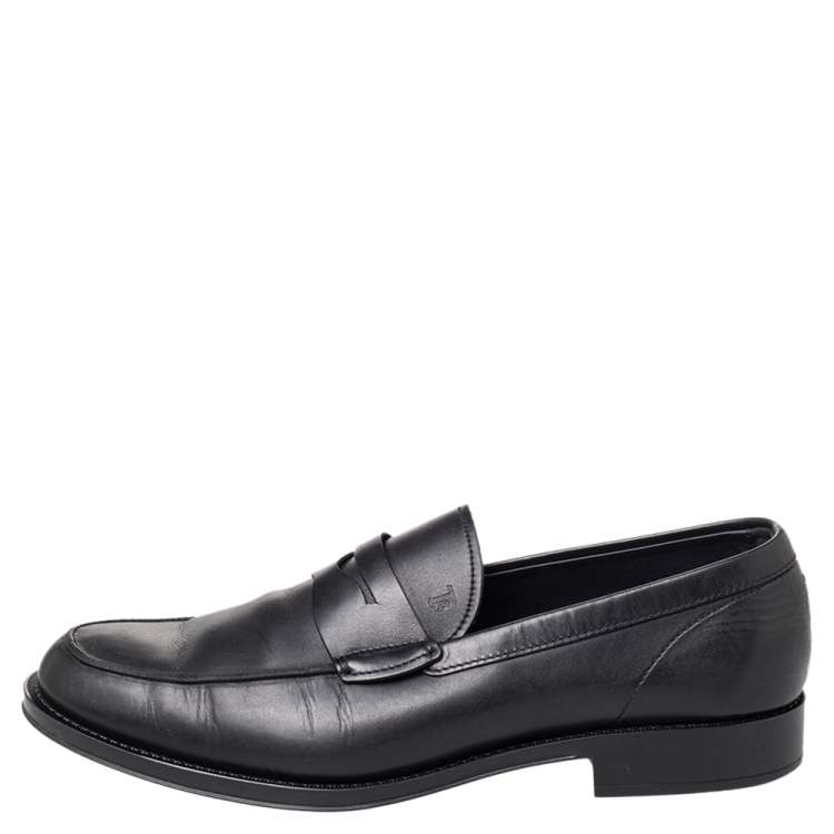 Pre Owned Tod's Black Leather Penny Slip On Loafers Size 45