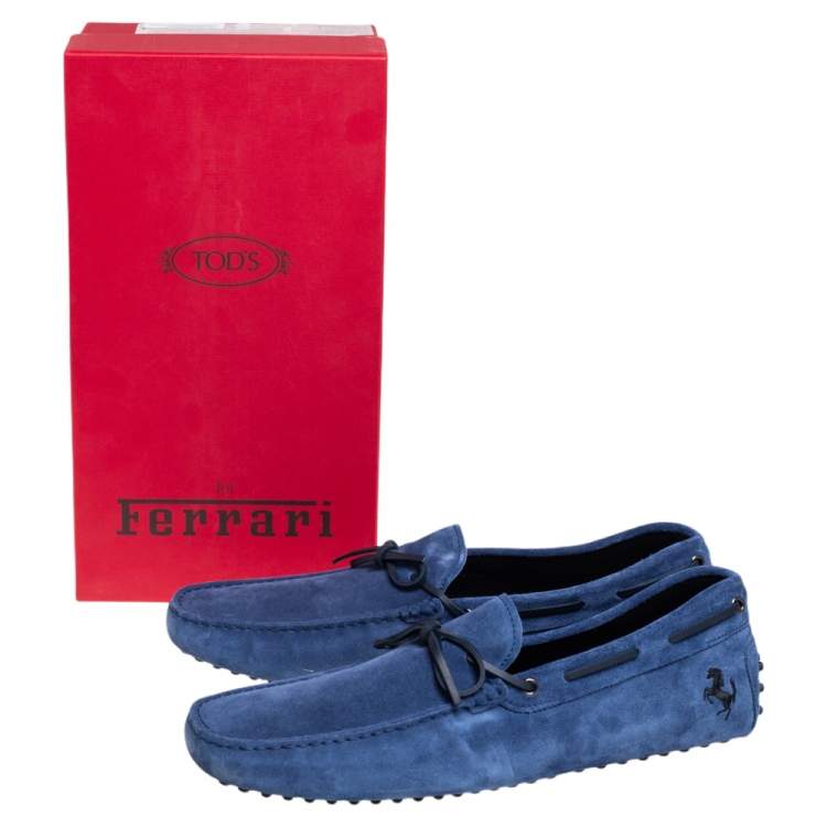 مملوكة مسبقًا Tod's By Ferrari Blue Suede Bow Loafers Size 47
