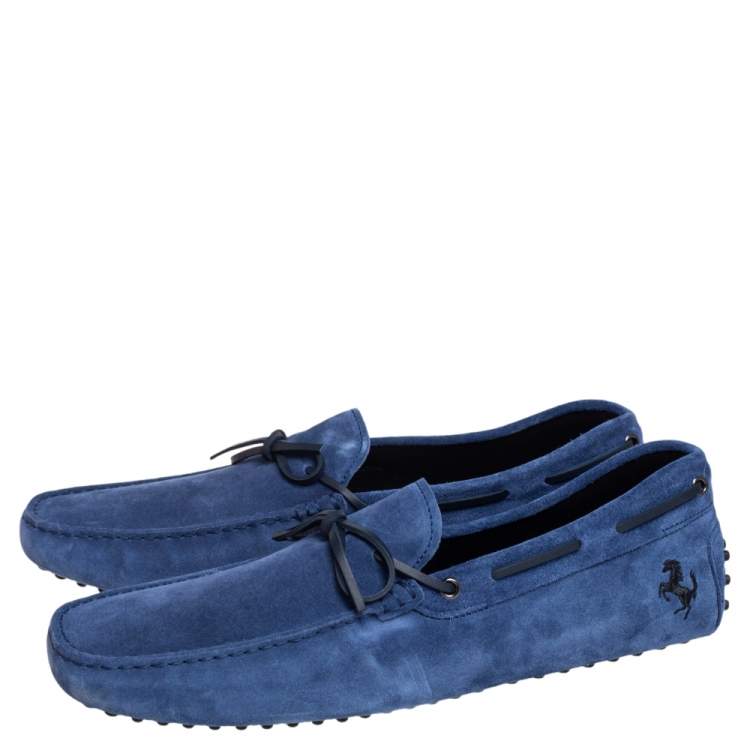 مملوكة مسبقًا Tod's By Ferrari Blue Suede Bow Loafers Size 47