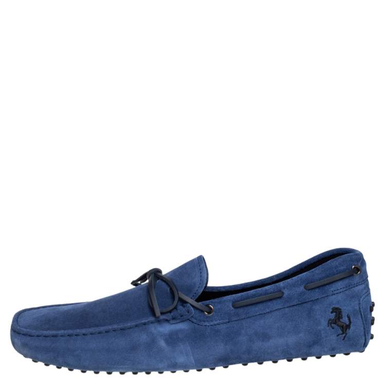 مملوكة مسبقًا Tod's By Ferrari Blue Suede Bow Loafers Size 47