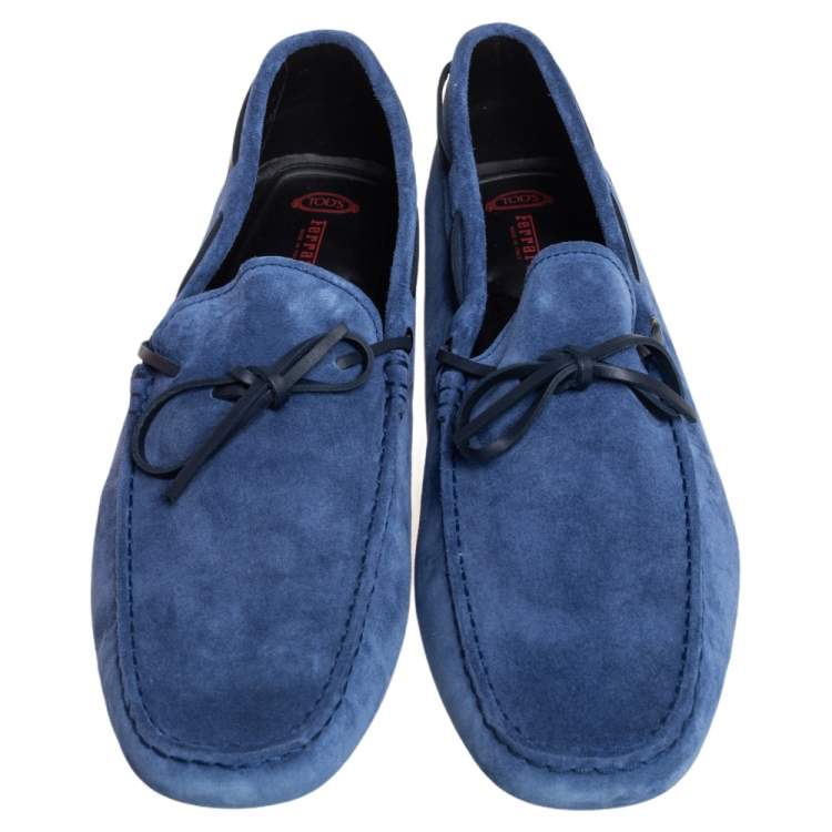 مملوكة مسبقًا Tod's By Ferrari Blue Suede Bow Loafers Size 47