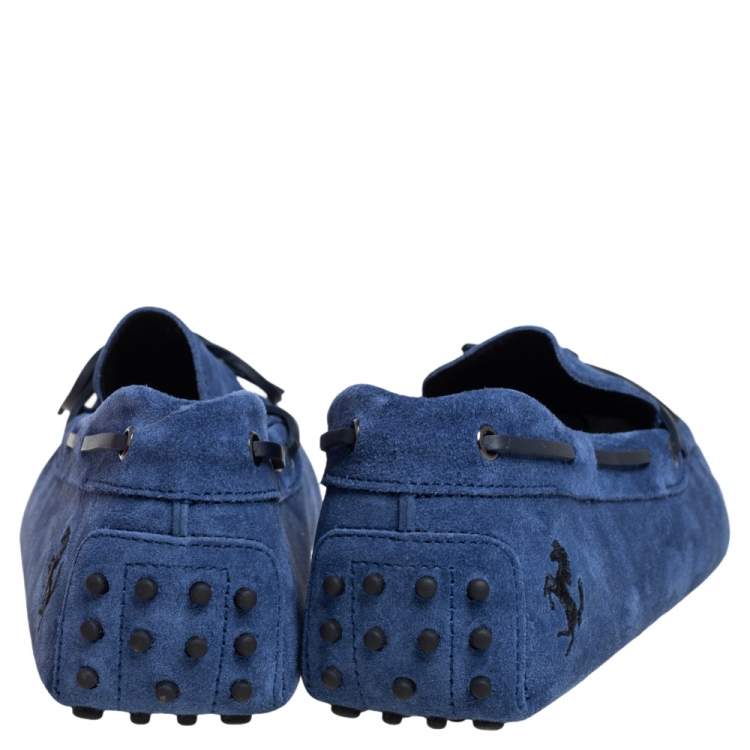 مملوكة مسبقًا Tod's By Ferrari Blue Suede Bow Loafers Size 47