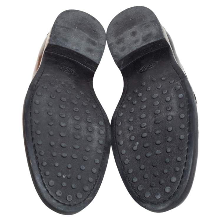 Pre Owned Tod's Black Leather Penny Slip On Loafers Size 44.5