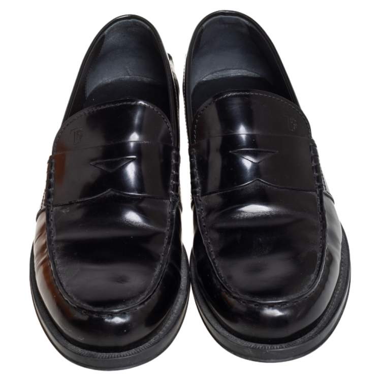 Pre Owned Tod's Black Leather Penny Slip On Loafers Size 44.5