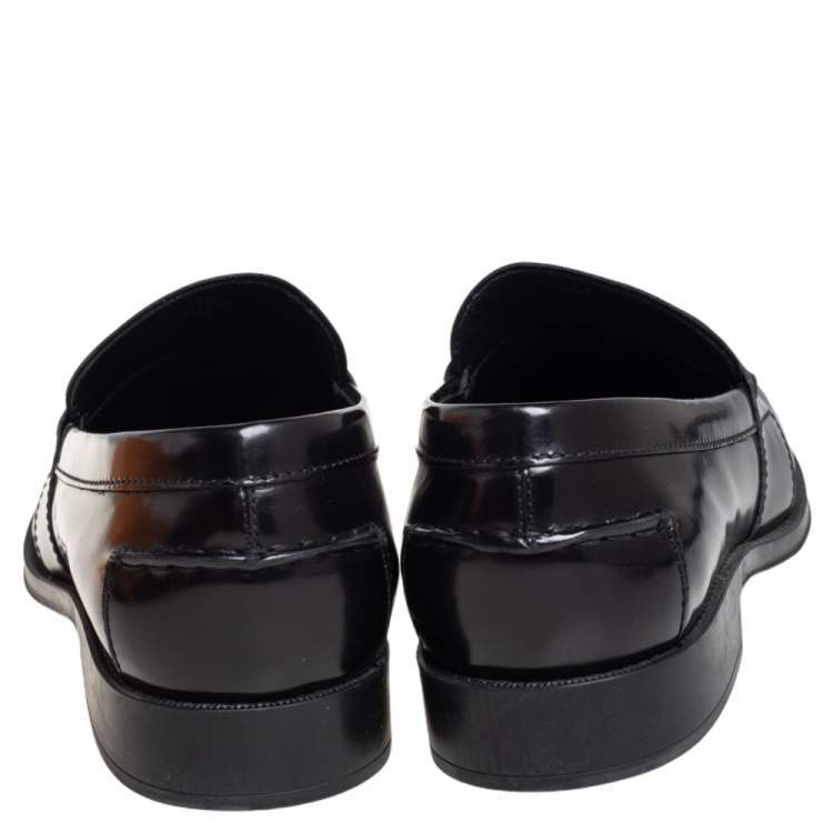 Pre Owned Tod's Black Leather Penny Slip On Loafers Size 44.5