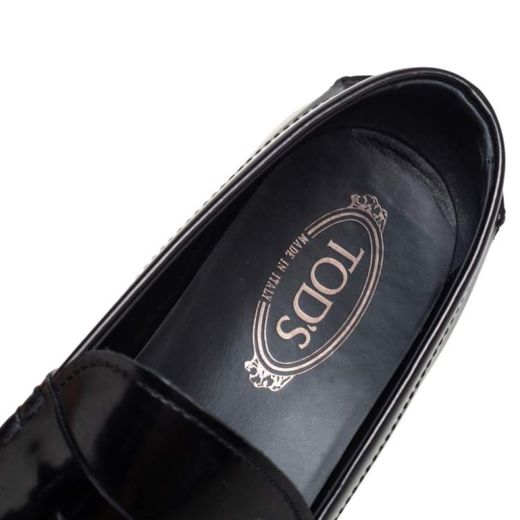 Pre Owned Tod's Black Leather Penny Slip On Loafers Size 44.5