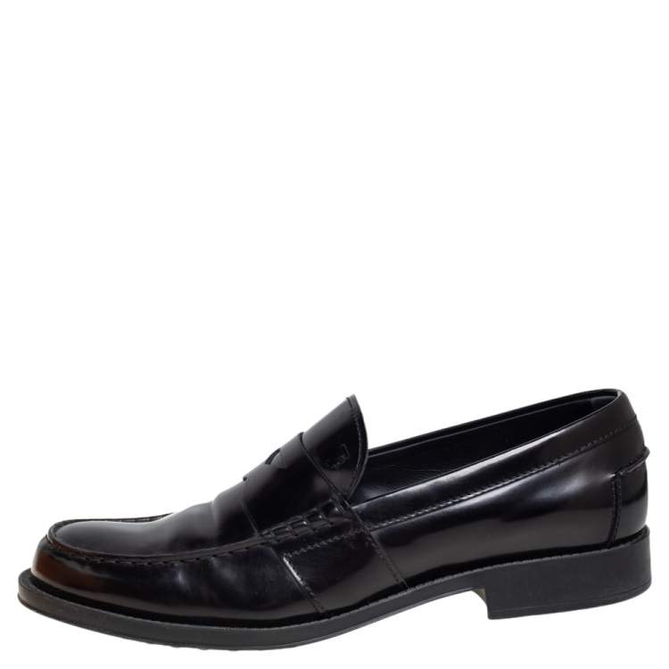 Pre Owned Tod's Black Leather Penny Slip On Loafers Size 44.5