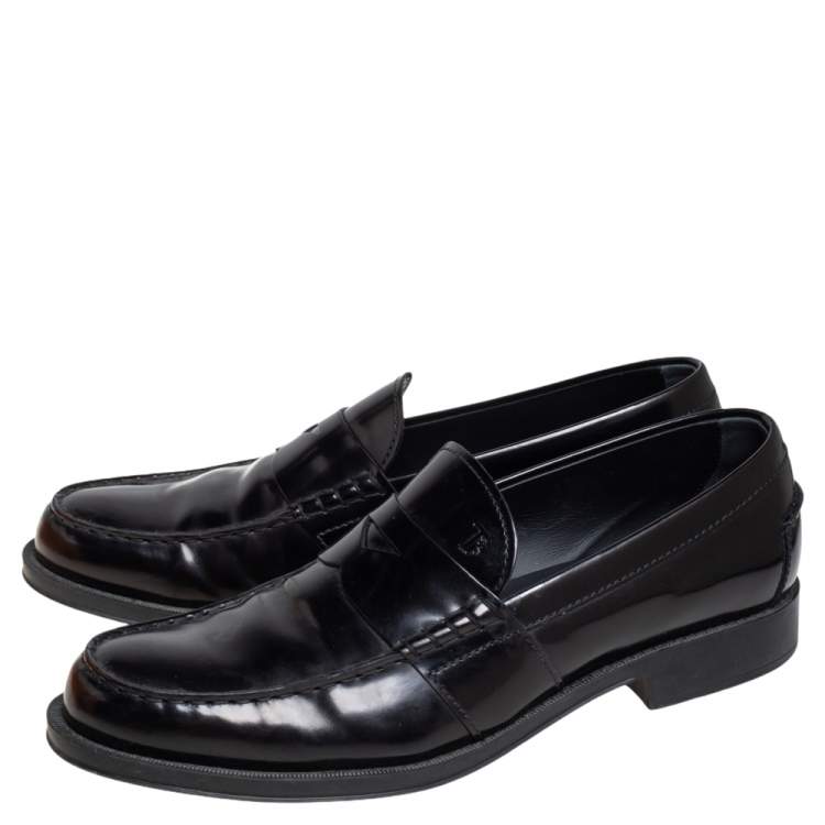 Pre Owned Tod's Black Leather Penny Slip On Loafers Size 44.5
