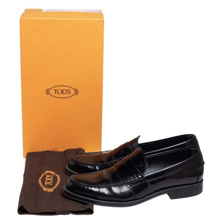 Pre Owned Tod's Black Leather Penny Slip On Loafers Size 44.5