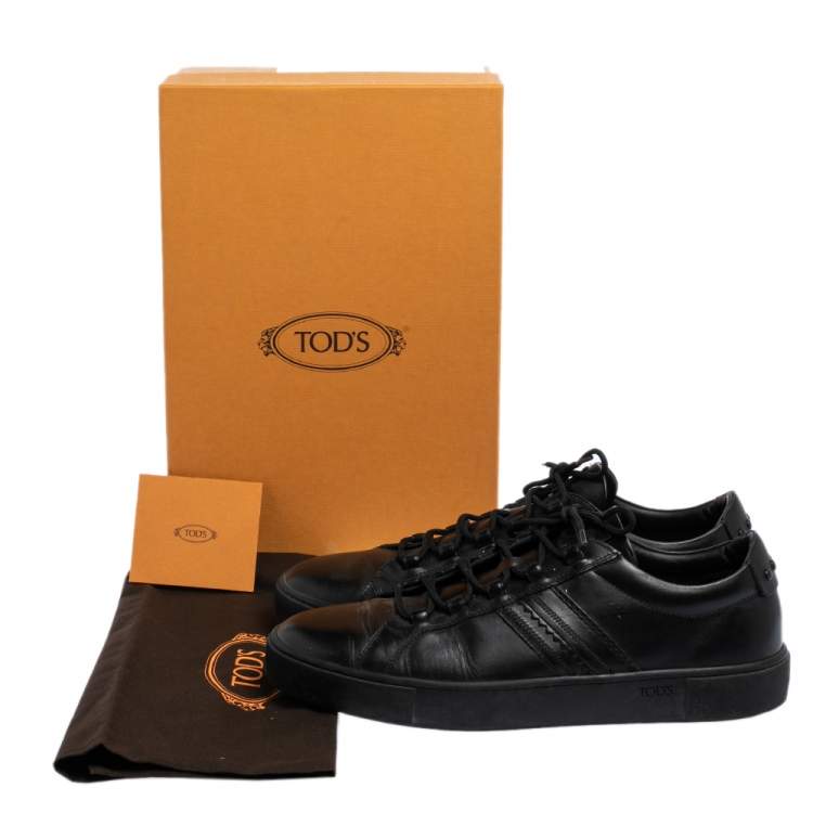 Pre Owned Tod's Black Leather Low Top Sneakers Size 44.5