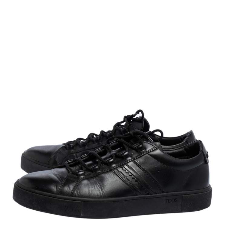 Pre Owned Tod's Black Leather Low Top Sneakers Size 44.5