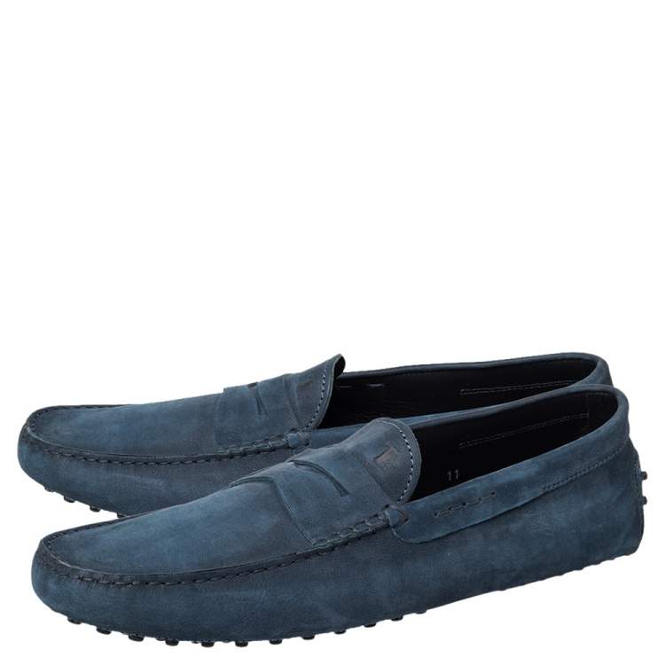 Pre Owned Tod's Navy Blue Nubuck Leather Penny Slip On Loafers Size 45.5