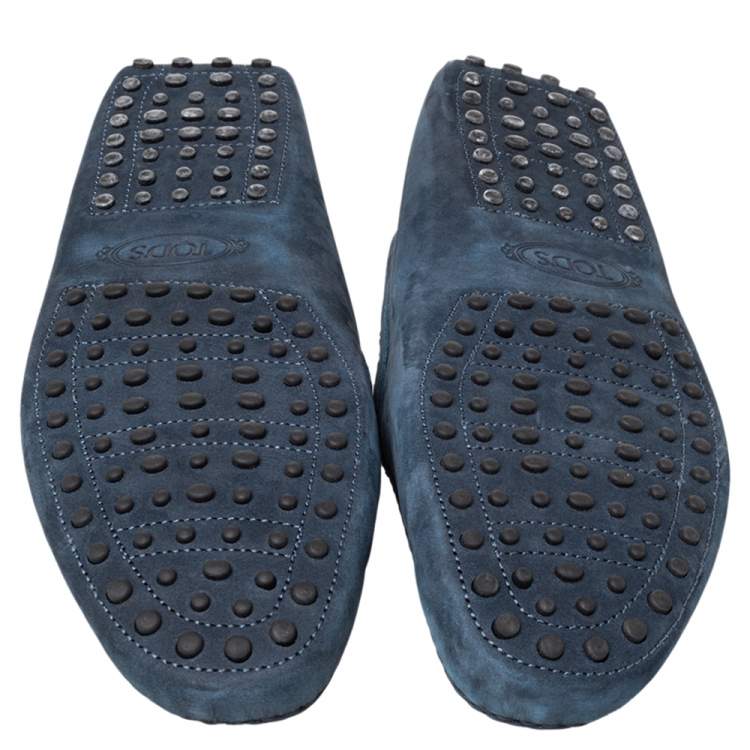 Pre Owned Tod's Navy Blue Nubuck Leather Penny Slip On Loafers Size 45.5