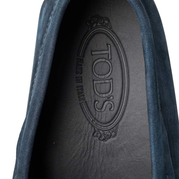 Pre Owned Tod's Navy Blue Nubuck Leather Penny Slip On Loafers Size 45.5