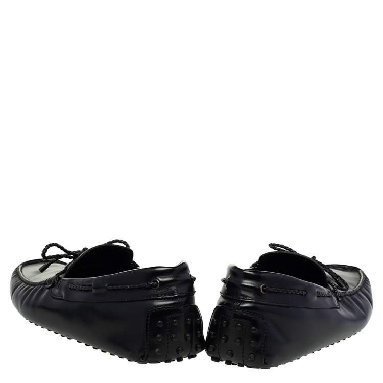 Pre Owned Tod's Black Leather Bow Slip-On Loafers Size 44