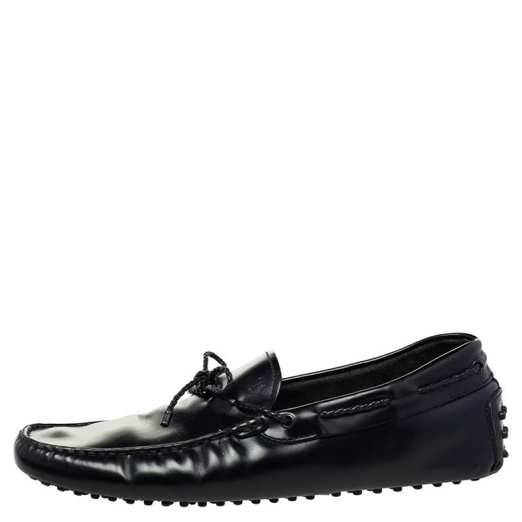 Pre Owned Tod's Black Leather Bow Slip-On Loafers Size 44