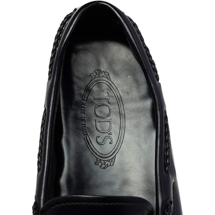 Pre Owned Tod's Black Leather Bow Slip-On Loafers Size 44