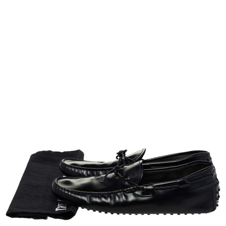 Pre Owned Tod's Black Leather Bow Slip-On Loafers Size 44