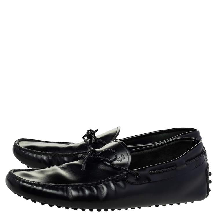 Pre Owned Tod's Black Leather Bow Slip-On Loafers Size 44