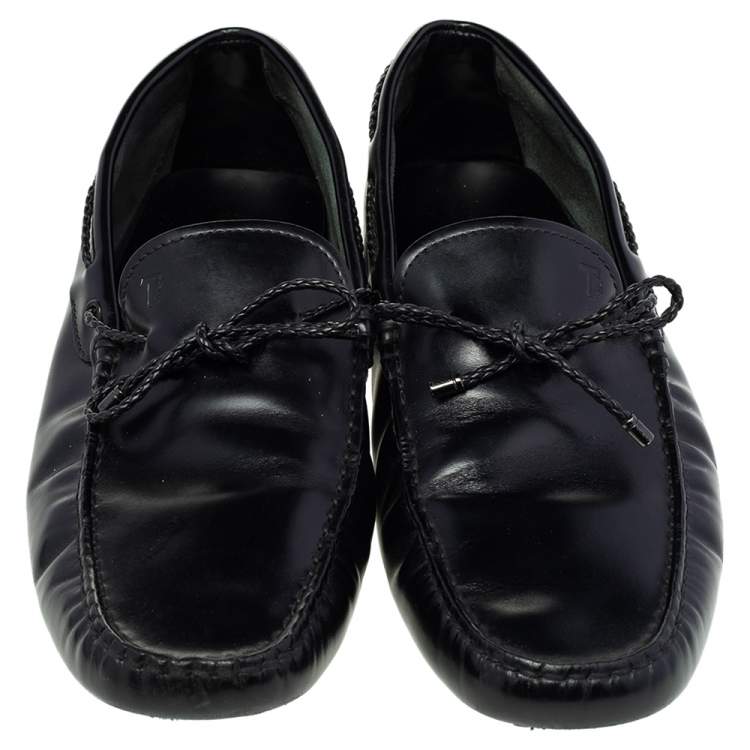 Pre Owned Tod's Black Leather Bow Slip-On Loafers Size 44