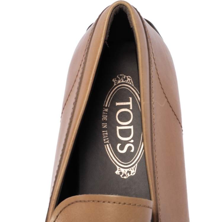 Pre Owned Tod's Brown Leather Slip On Loafer Size 45
