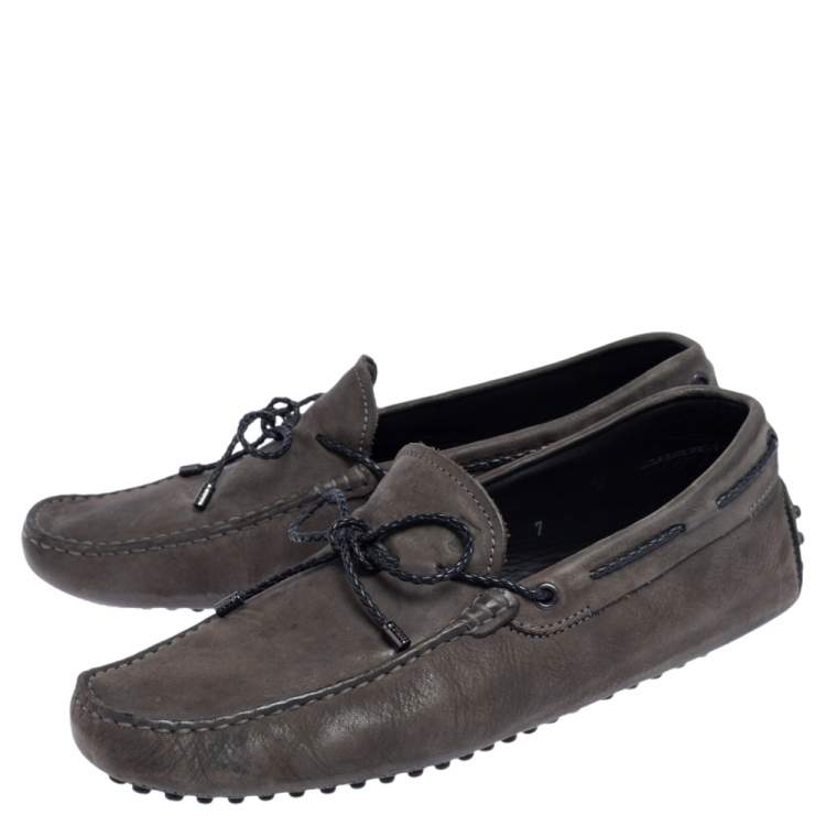 Pre Owned Tod's Dark Grey Suede Slip On Bow Loafers Size 41