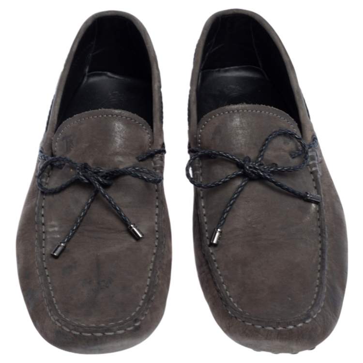 Pre Owned Tod's Dark Grey Suede Slip On Bow Loafers Size 41