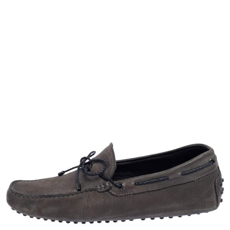 Pre Owned Tod's Dark Grey Suede Slip On Bow Loafers Size 41