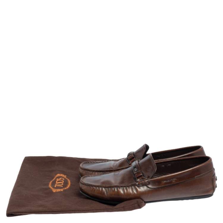 Pre Owned Tod's Brown Leather Slip On Loafers Size 41