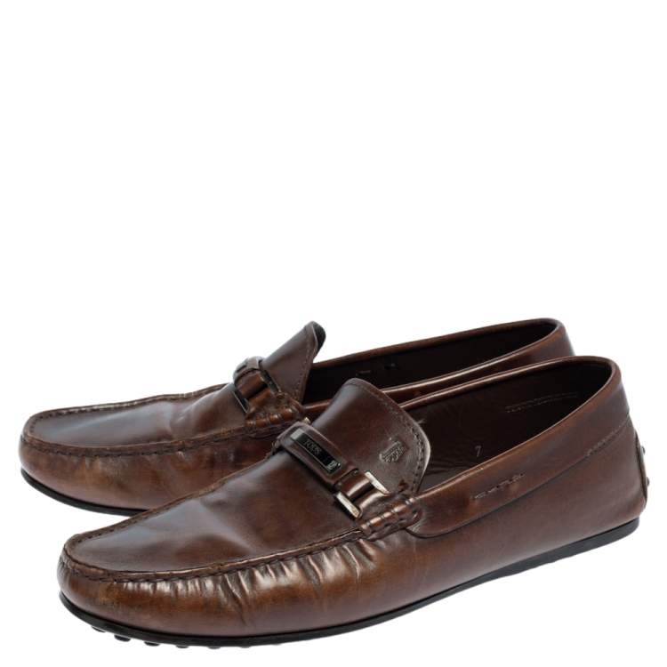 Pre Owned Tod's Brown Leather Slip On Loafers Size 41