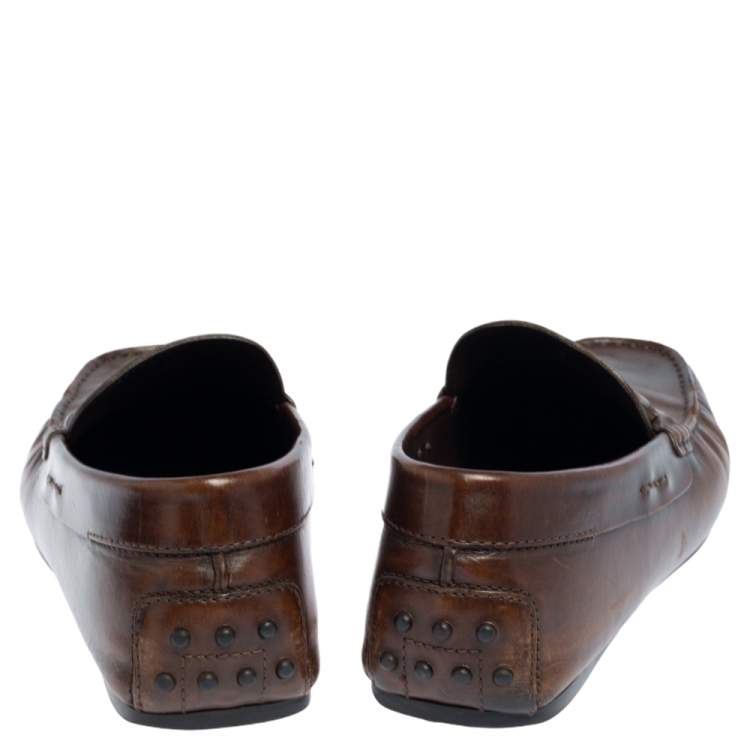 Pre Owned Tod's Brown Leather Slip On Loafers Size 41