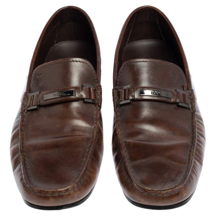 Pre Owned Tod's Brown Leather Slip On Loafers Size 41