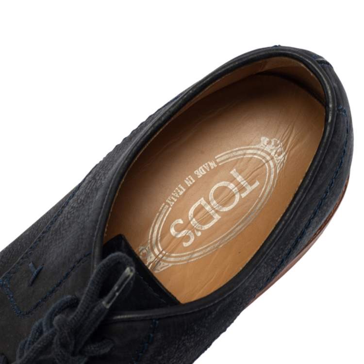 Pre Owned Tod's Navy Blue Suede Lace Up Derby Size 41