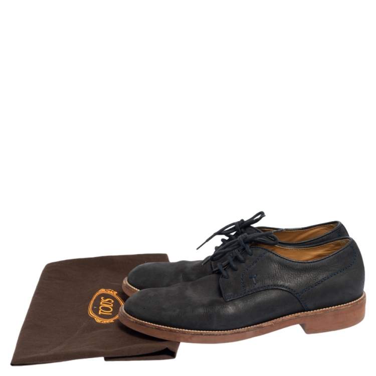 Pre Owned Tod's Navy Blue Suede Lace Up Derby Size 41