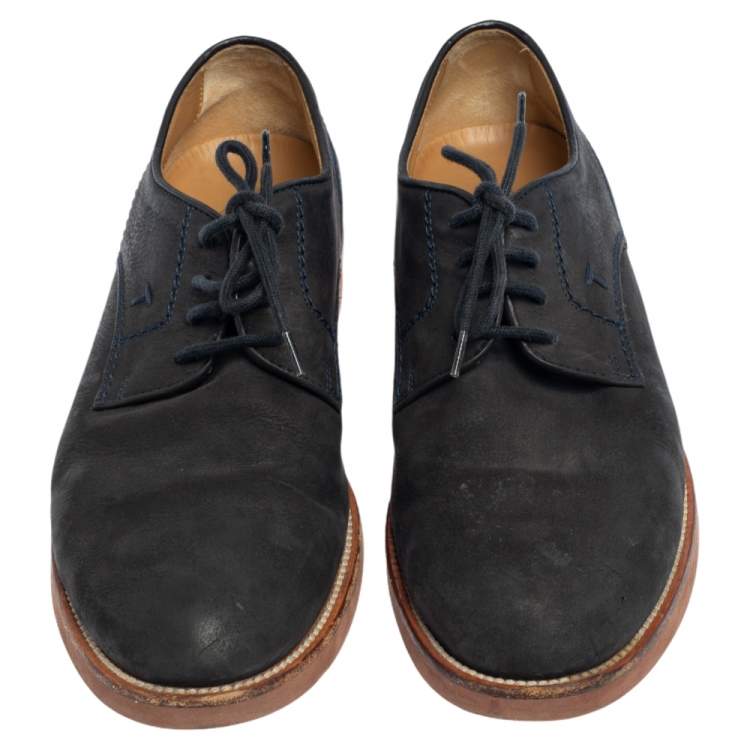 Pre Owned Tod's Navy Blue Suede Lace Up Derby Size 41