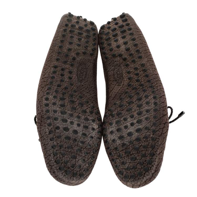 Pre Owned Tod's Brown Leather Bow Slip on Loafers Size 43