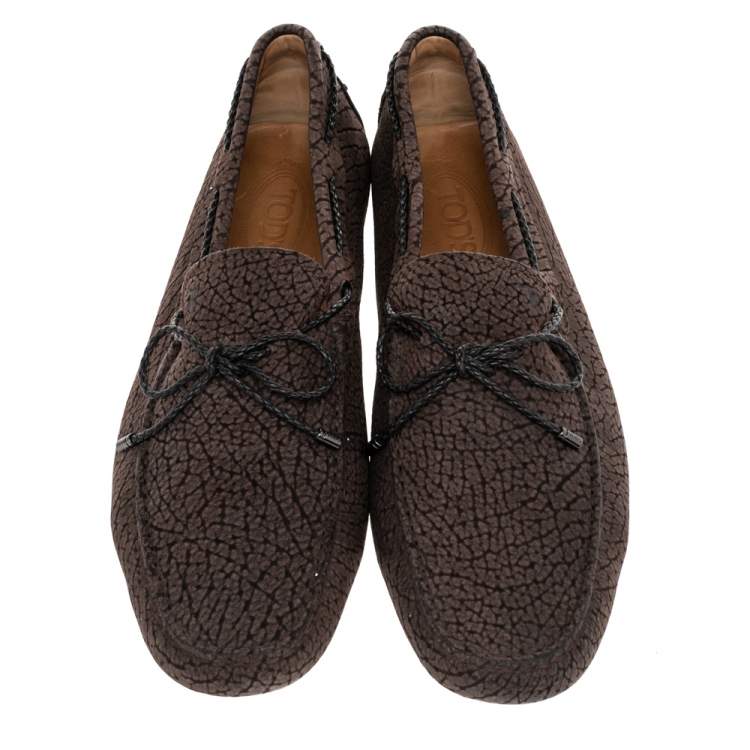 Pre Owned Tod's Brown Leather Bow Slip on Loafers Size 43