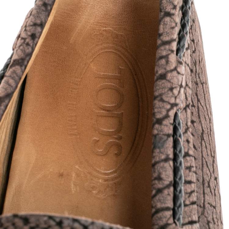 Pre Owned Tod's Brown Leather Bow Slip on Loafers Size 43